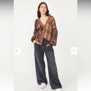 NWOT free people Sepia Plaid Cardigan